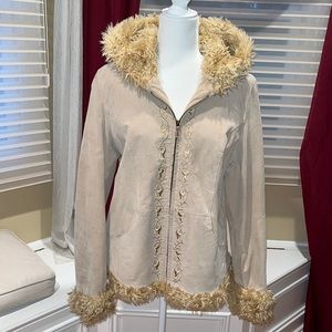 Vintage Leather Jacket Sz L Hood MUDD JEANS